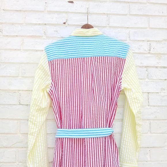 Lands' End Seersucker Colorblock Shirt Dress - Picture 8 of 9
